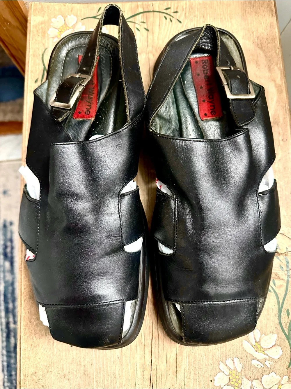 Robert Wayne Men's Black Leather Slingback Sandals - Unbranded